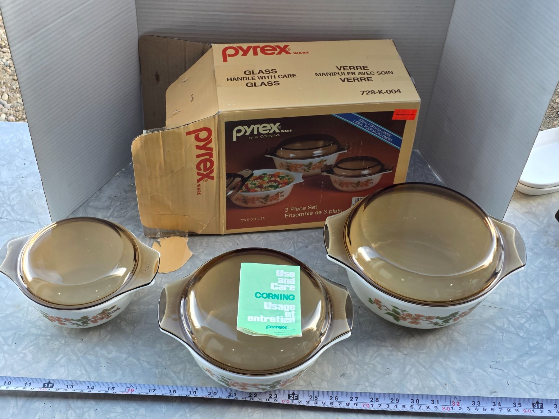 3-Piece NOS Pyrex Casserole Set (includes both Dishes and Lids ...