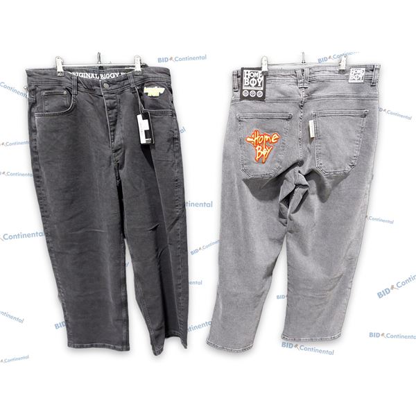 LOT DE 2 JEANS HOMEBOY ASSORTIS NOIR ET GRIS GRANDEUR: 34X32 BAGGY, (NEUFS)