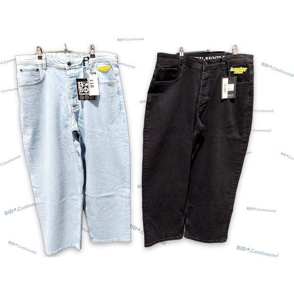 LOT DE 2 JEANS HOMEBOY ASSORTIS NOIR ET BLEU PÂLE GRANDEUR: 32X32 GOTHIC DENIM, (NEUFS)