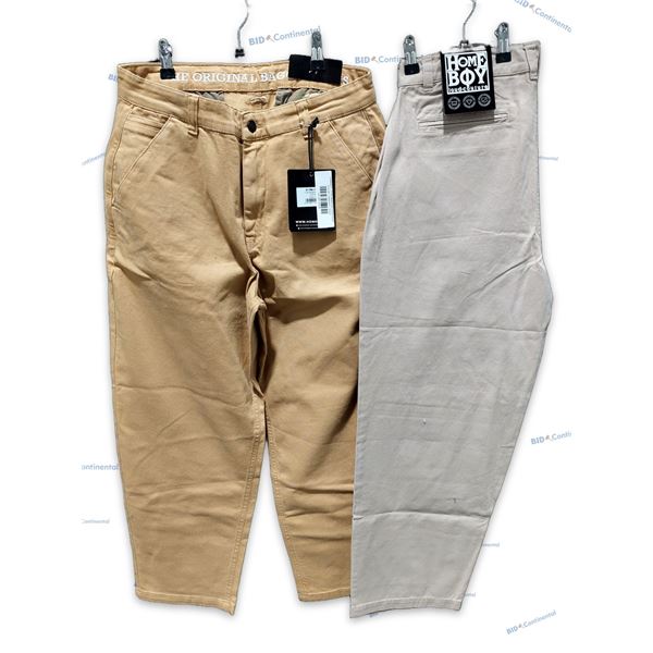 LOT DE 2 PANTALONS HOMEBOY CHINO ASSORTIS CARAMEL ET BEIGE PÂLE GRANDEUR: 32X32 XTRA MONSTER CHINO, 