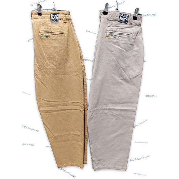 LOT DE 2 PANTALONS HOMEBOY CHINO ASSORTIS CARAMEL ET BEIGE PÂLE GRANDEUR: 32X32 XTRA MONSTER CHINO, 