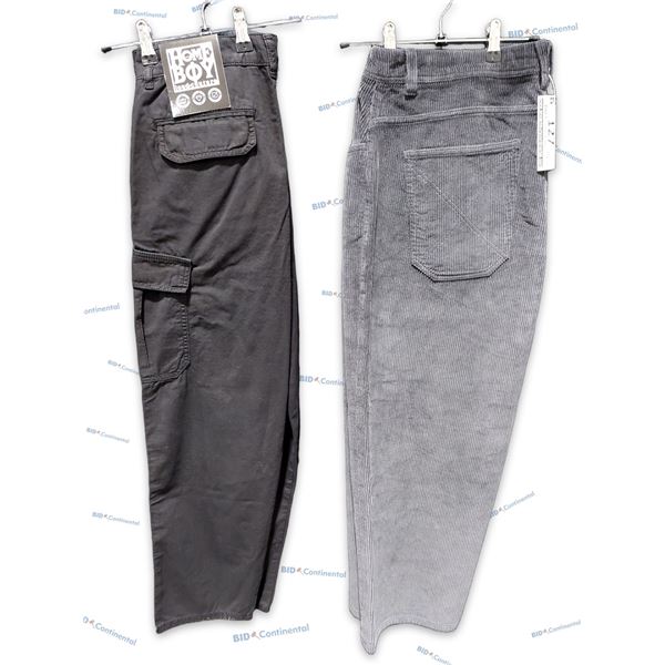 LOT DE 2 PANTALONS HOMEBOY ASSORTIS CARGO NOIR ET VELOURS CÔTELÉ GRIS GRANDEUR: 33X32 XTRA CARGO ET 