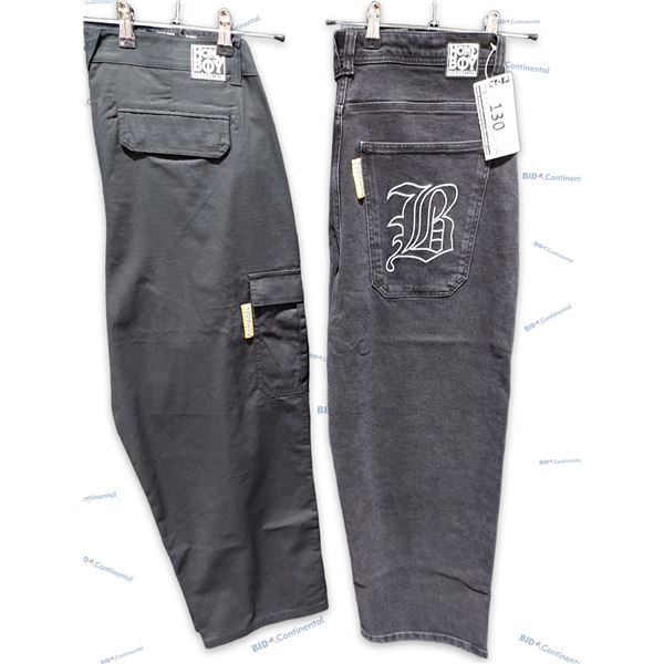 LOT DE 2 PANTALONS HOMEBOY ASSORTIS CARGO NOIR ET JEANS GRIS FONCÉ GRANDEUR: 34X32 XTRA MONSTER CARG