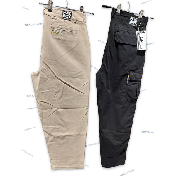LOT DE 2 PANTALONS HOMEBOY ASSORTIS CARGO NOIR ET CHINO TAUPE GRANDEUR: 30X32 XTRA MONSTER CARGO ET 