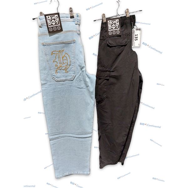 LOT DE 2 PANTALONS HOMEBOY ASSORTIS CARGO NOIR GRANDEUR: 32X32 ET JEANS BLEU PÂLE GRANDEUR: 32X32 XT