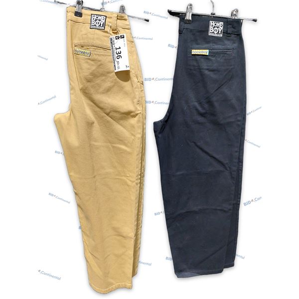 LOT DE 2 PANTALONS HOMEBOY CHINO ASSORTIS CARAMEL ET NOIR GRANDEUR: 28X32 XTRA MONSTER CHINO, (NEUFS