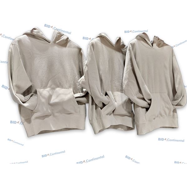 LOT DE 3 CHANDAILS À CAPUCHE UNIS BEIGE GRANDEUR: S, GRANDEUR: M ET GRANDEUR: L, (NEUFS)