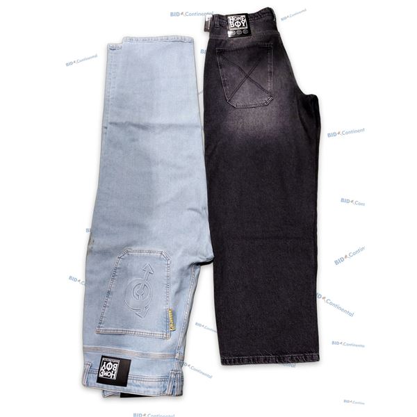 LOT DE 2 JEANS HOMEBOY ASSORTIS GRIS FONCÉ ET BLEU PÂLE GRANDEUR: 36X34, (NEUFS)