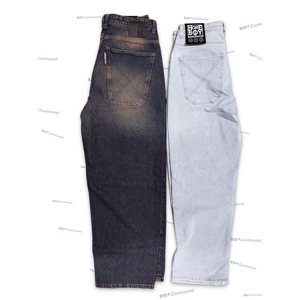 LOT DE 2 JEANS HOMEBOY ASSORTIS BLEU PÂLE ET BLEU DÉLAVÉ SABLE GRANDEUR: 34X34, (NEUFS)