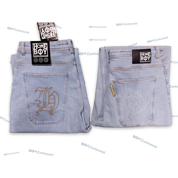 LOT DE 2 JEANS HOMEBOY ASSORTIS BLEU PÂLE GRANDEUR: 34X32 (POCHE GOTHIC ET POCHE UNIE), (NEUFS)