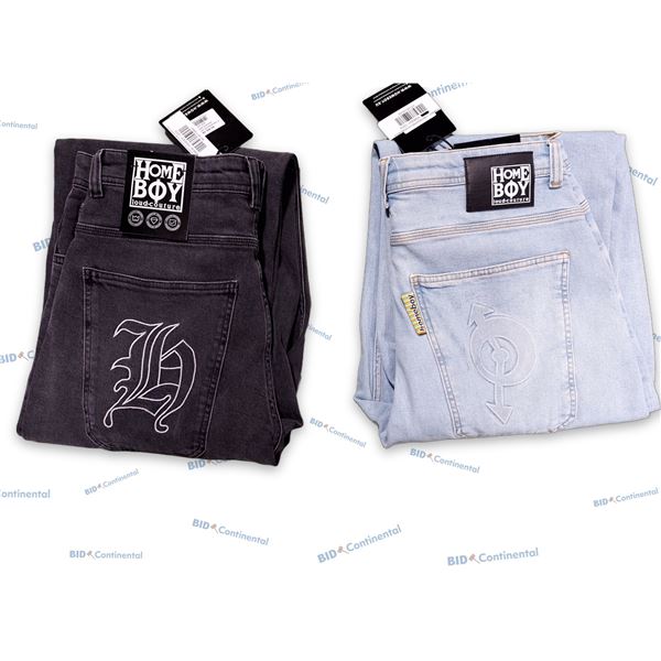 LOT DE 2 JEANS HOMEBOY ASSORTIS GRIS ET BLEU PÂLE GRANDEUR: 32X32 GOTHIC DENIM, (NEUFS)
