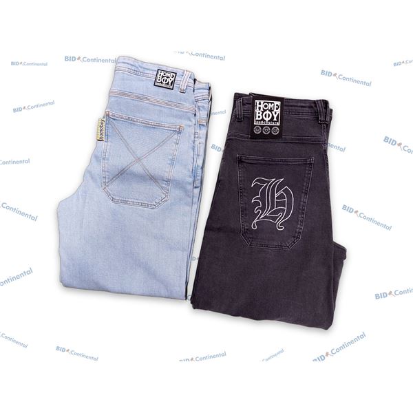 LOT DE 2 JEANS HOMEBOY ASSORTIS GRIS ET BLEU PÂLE GRANDEUR: 32X32, (NEUFS)