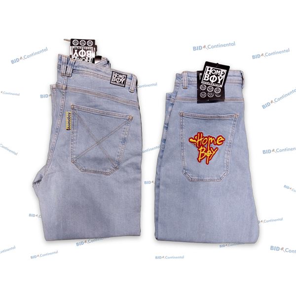 LOT DE 2 JEANS HOMEBOY ASSORTIS BLEU PÂLE GRANDEUR: 32X32 (ÉCUSSON HOMEBOY ET POCHES BRODÉES X), (NE