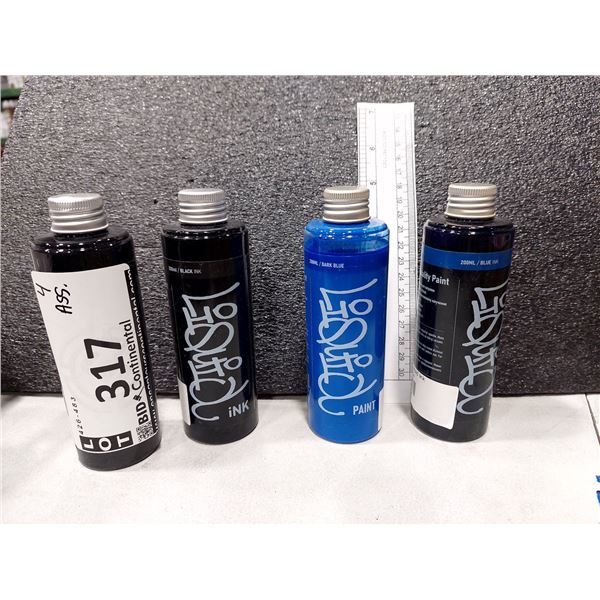 LOT DE 4 PEINTURES LIQUIDES ASSORTIES DOPE 200 ML, (NEUVES)