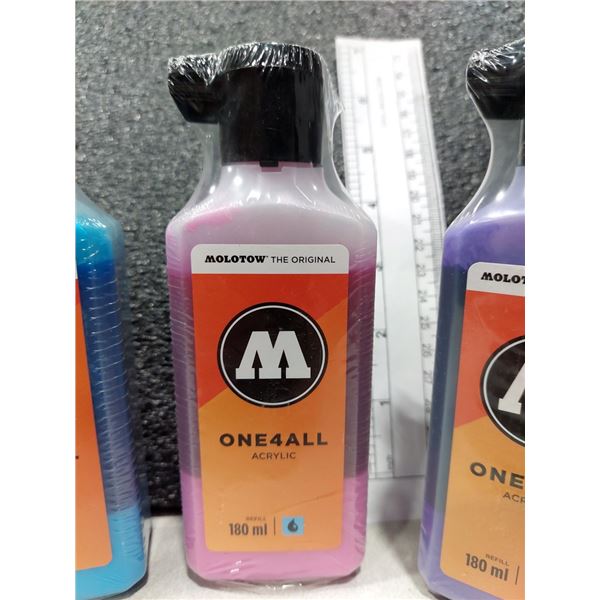 LOT DE 4 RECHARGES ASSORTIES MOLOTOW ONE4ALL 180 ML, (NEUVES)
