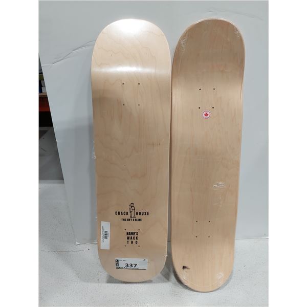 LOT DE 2 PLANCHES DE SKATE 8.5 X 32 CRACK HOUSE THIS AIN'T A BLANK NATURELLE, (NEUVES)