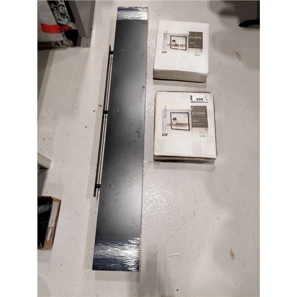 LOT DE 4 ÉTAGÈRES ASSORTIES, NEUVES EN BOÎTE (VERTUO ÉTAGÈRE BOIS/MÉTAL NOIR + TABLETTE MÉTALLIQUE C
