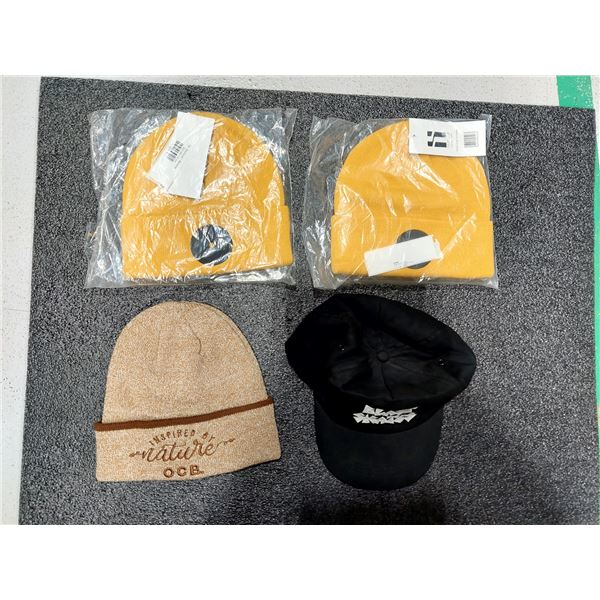 LOT DE 4 ARTICLES, 3 TUQUES ET 1 CASQUETTE