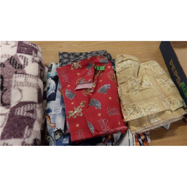 UNCLAIMED STORAGE:  FLAT C/W ASSORTED FABRIC & NEW QUILT
