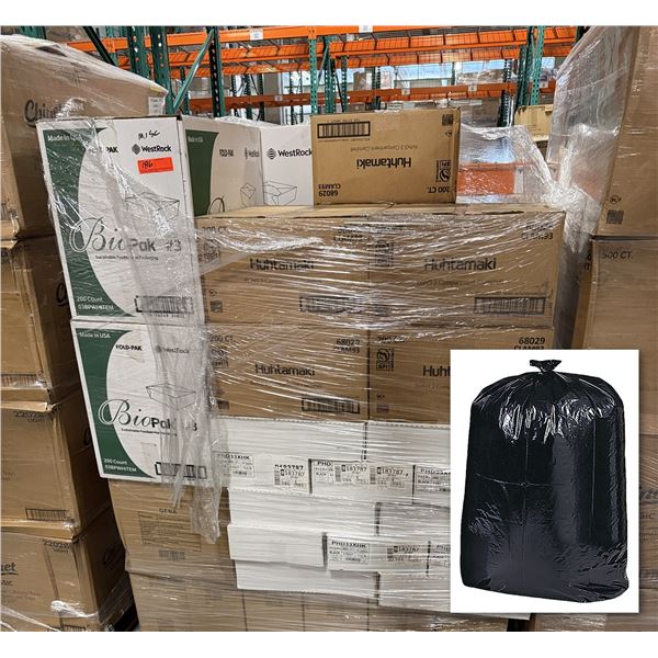 Black Can Liners, Clamshell Containers, Fold-Pak Take-Out Boxes - Pallet