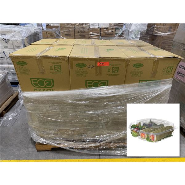 Qty 1,920 Eco-Products 8" x 8" x 3" 3-Compartment Clear Clamshells ($1,763.88 Retail)