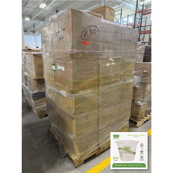 Qty 30,000 Eco-Products GreenStripe 9 oz Compostable Cold Cups ($7,367.70 Retail)