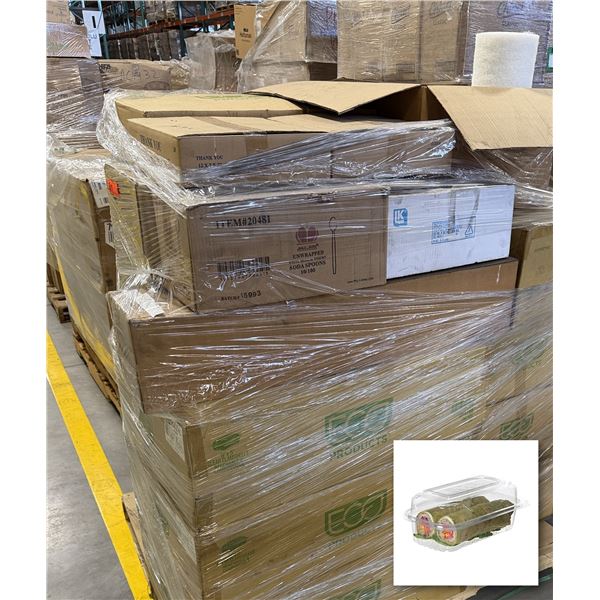 Eco-Products Clear Clamshells, Soda Spoons, Poly Bags, Thank You Bags - Pallet