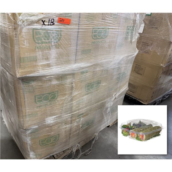 Qty 2,880 Eco-Products 8" x 8" x 3" 3-Compartment Clear Clamshells ($2,645.82 Retail)