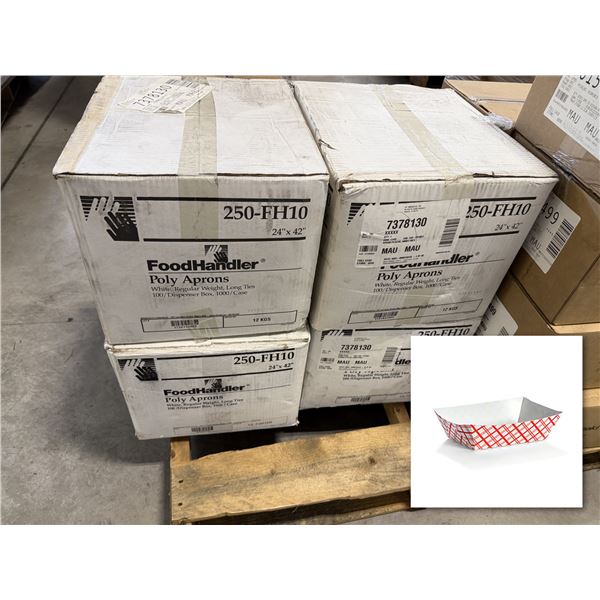 FoodHandler Poly Aprons, Red Plaid Food Trays, Butcher Paper - Pallet