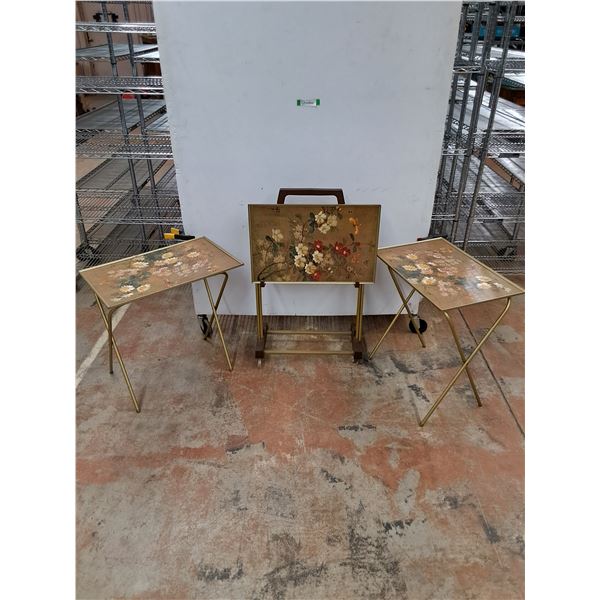 *(3) Small Folding Tables (23.25x23.75x15") - Carrying Cart - As Is, Pickup Only