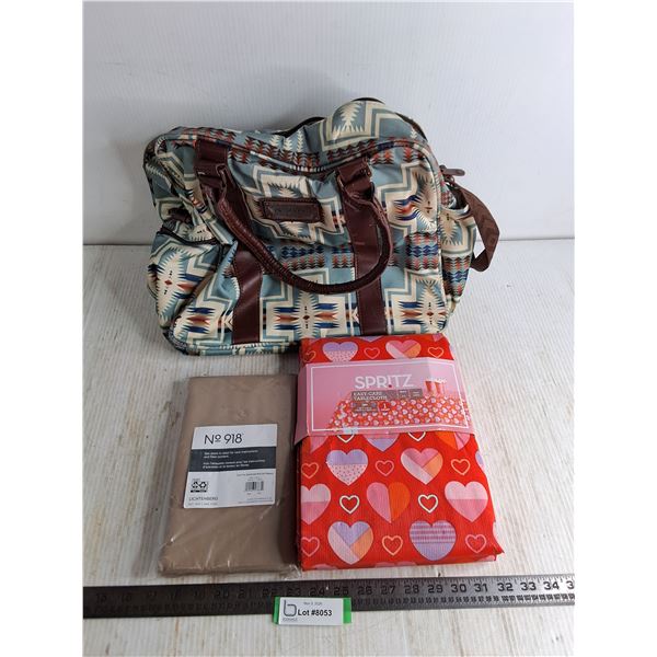 Pendleton "Aztec" Duffle Bag, Unused Lichtenberg Bed Sheet & Spritz Table Cloth