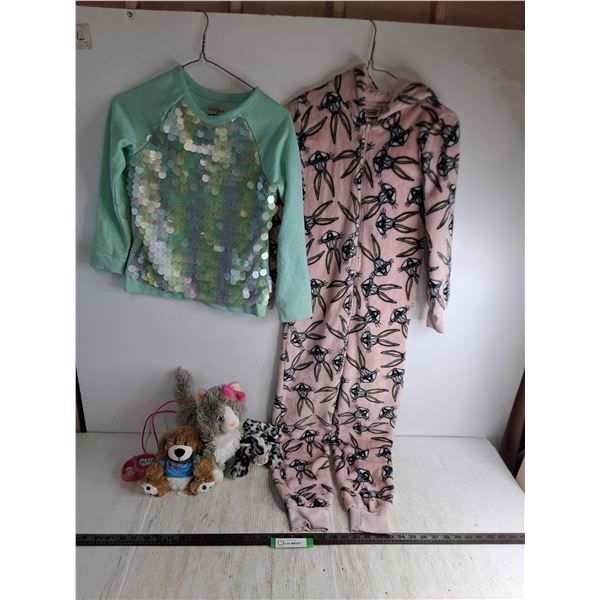 Girls Medium 10/12 Bugs Bunny Onesie, Medium 7/8 Sweater, Animated Stuffed Cat, Stuffed Toys