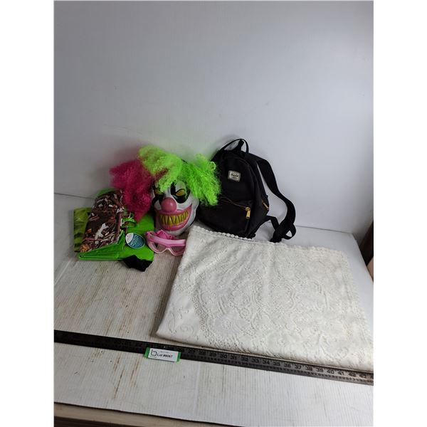 Lace Table Cloth - 84" x 64", Clown Mask, Hershel Backpack, Shopping Bags