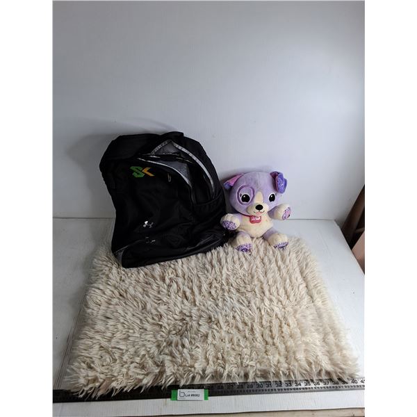 Under Armour Backpack, Violet Stuffed Dog, Faux Fur Rug - 30" x 40"