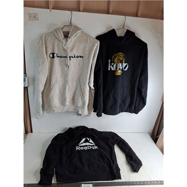 (3) Sweatshirts - Champion Small Men's, (2) Large Womens