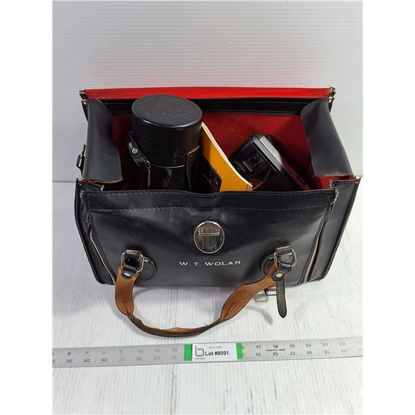 Camera Bag with Various Vintage Photography Items