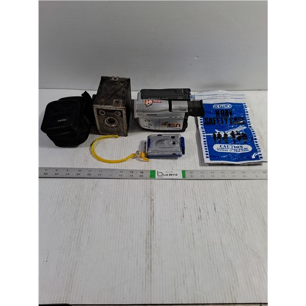 Samsung Video Camera-untested-as is,Underwater Camera,Vintage Ansco Box CameraCase,X-Ray safety Case