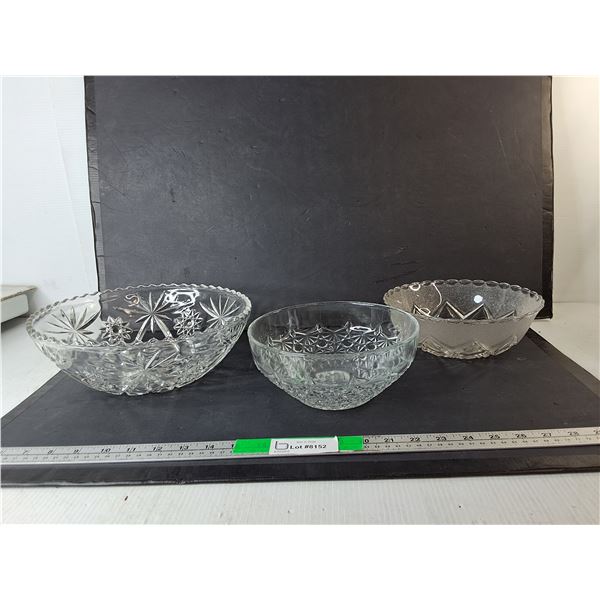 (3) Glass Bowls up to 10.75" Diam.