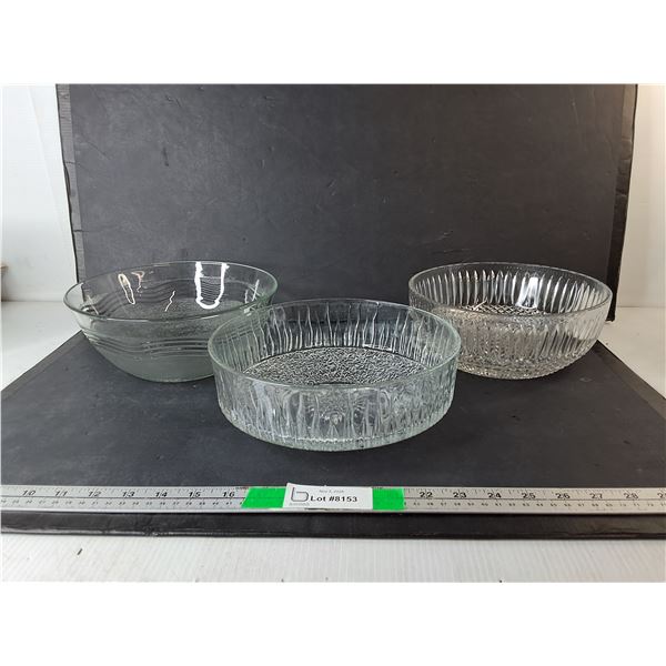 (3) Glass Bowls 9" Diam.