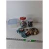 Image 1 : (2) Glass Teddy Jars, Decor Gems & River Rocks