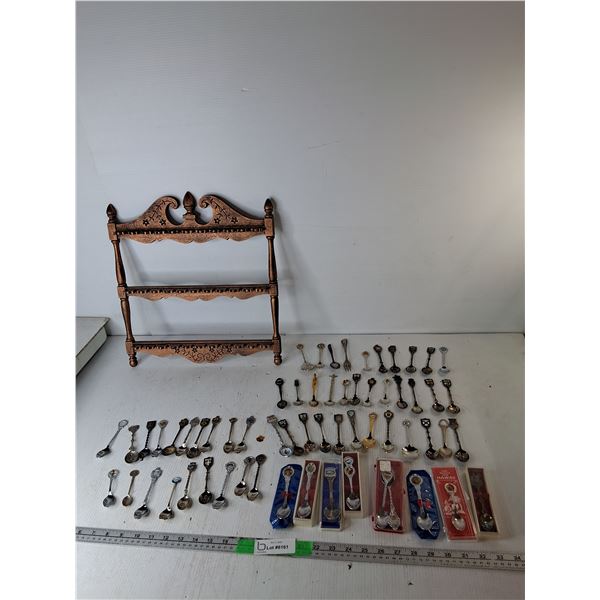 Souvenir Spoons & Plastic Display Rack 15" x  16"