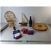 Image 1 : Model Wicker Chair 15" Tall  & Sailboat, Wooden Lazy Susan 13" Diam., Misc.