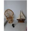Image 3 : Model Wicker Chair 15" Tall  & Sailboat, Wooden Lazy Susan 13" Diam., Misc.
