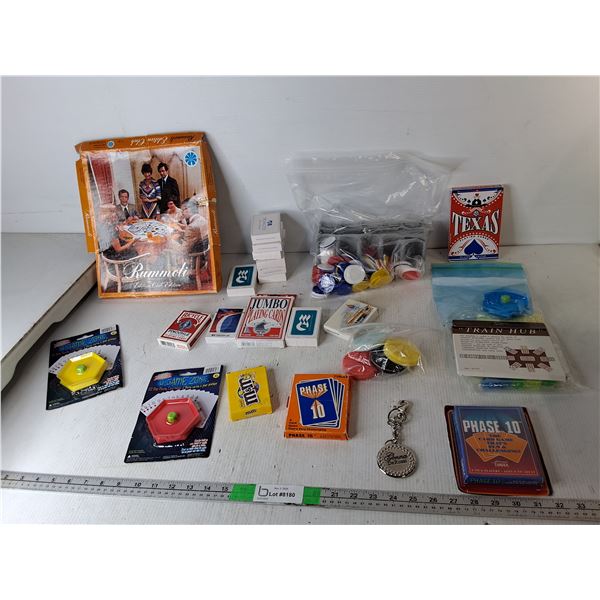 Game Lot- Rummoli, Decks of Cards, Poker Chips, Misc.