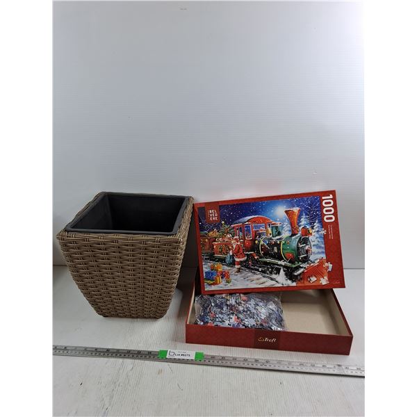 1000pc Christmas Scene Puzzle Appears Sealed, Outdoor Plant Pot 11.5"x11.5"x12"