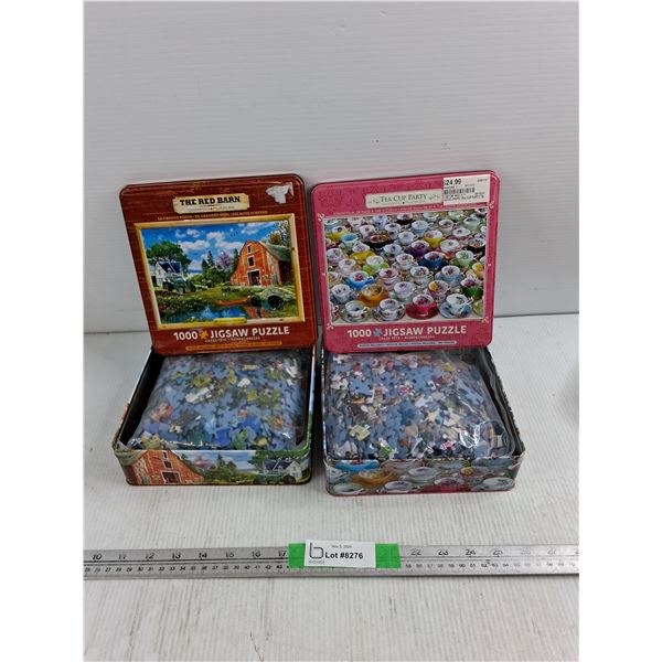 (2) 1000pcs Jigsaw Puzzles Both Appear Sealed- " The Red Barn", "Tea Cup Party"