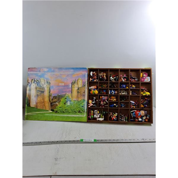 Miniature Figures & Toy In Wooden Display Case 19.5"x16.5"x2"