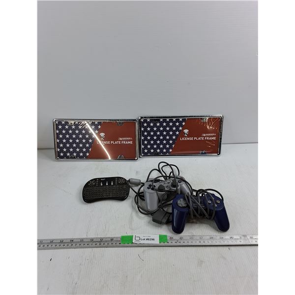 Playstation, Gamepad, And R&T Controllers, (2) License Plate Frames