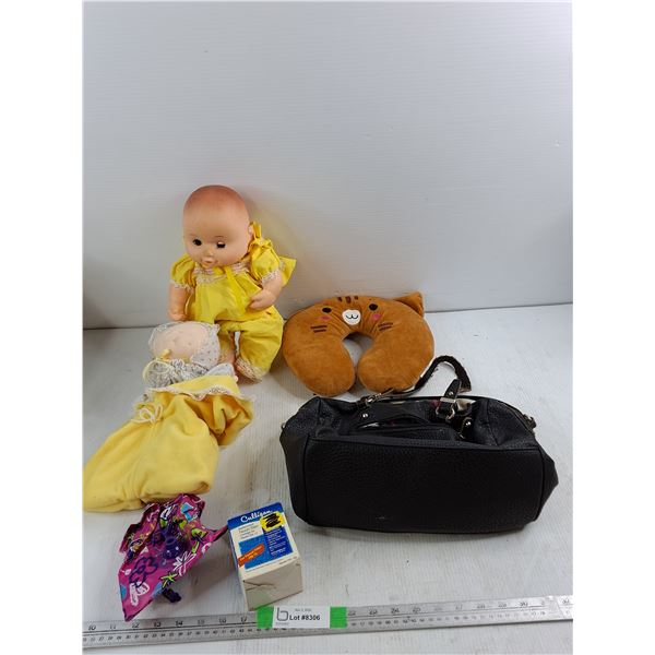 (2) Baby Dolls, Women Purse, Kids Neck Travel Pillow, Faucet Filter, Misc