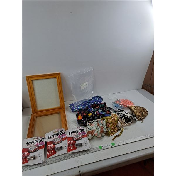 Reusable Surgery Caps And Face Masks, (2) Picture Frames 13 1/4"x10 3/4", (3) Vision HD Headlamps